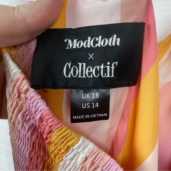 ModCloth x Collectif Sandy-Lynn Peachy Stripe Dress Sz.14 - Picture 7 of 16